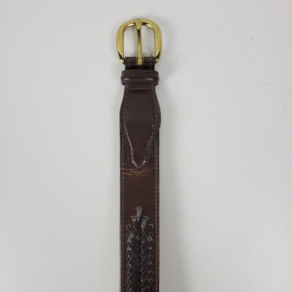 Mens Genuine Leather‎ Belt 34 Brown Basket Weave Braided Solid Brass Buckle - Picture 5 of 15